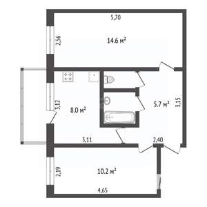2-к квартира, вторичка, 43м2, 5/5 этаж