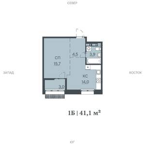 1-к квартира, строящийся дом, 41м2, 4/12 этаж