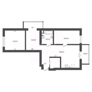 3-к квартира, вторичка, 66м2, 9/16 этаж