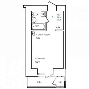 1-к квартира, строящийся дом, 24м2, 2/14 этаж