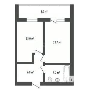1-к квартира, сданный дом, 43м2, 8/14 этаж