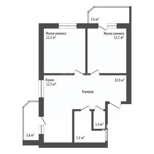 2-к квартира, сданный дом, 55м2, 10/11 этаж