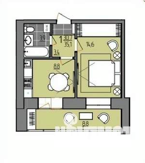 1-к квартира, вторичка, 35м2, 5/9 этаж
