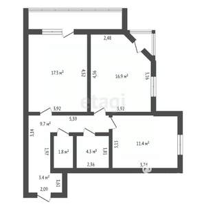 2-к квартира, вторичка, 69м2, 14/16 этаж