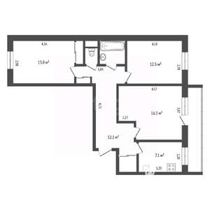 3-к квартира, вторичка, 69м2, 7/9 этаж