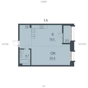 1-к квартира, строящийся дом, 55м2, 2/12 этаж
