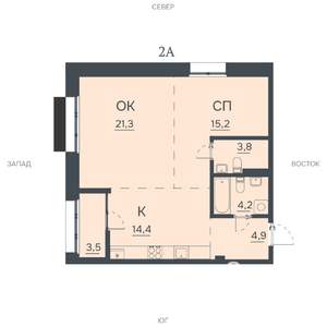 2-к квартира, строящийся дом, 67м2, 2/12 этаж