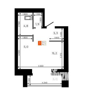 Студия квартира, вторичка, 34м2, 2/9 этаж
