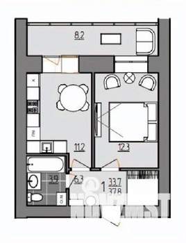 1-к квартира, вторичка, 38м2, 3/9 этаж
