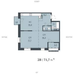 2-к квартира, строящийся дом, 72м2, 7/12 этаж