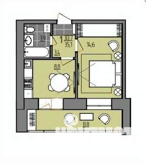 1-к квартира, вторичка, 35м2, 2/9 этаж