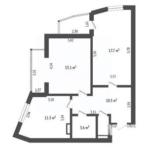 2-к квартира, вторичка, 60м2, 4/17 этаж
