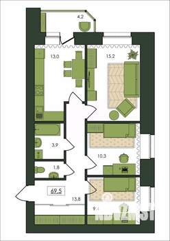 3-к квартира, строящийся дом, 70м2, 9/9 этаж