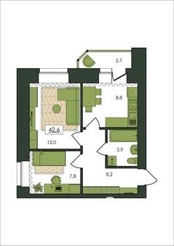 2-к квартира, строящийся дом, 43м2, 2/9 этаж