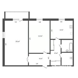 2-к квартира, вторичка, 52м2, 6/9 этаж