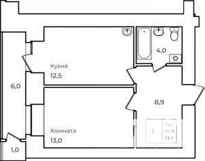 1-к квартира, строящийся дом, 42м2, 5/14 этаж