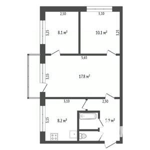 3-к квартира, вторичка, 54м2, 5/5 этаж