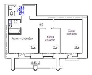 2-к квартира, вторичка, 64м2, 2/9 этаж