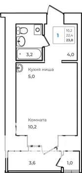 1-к квартира, строящийся дом, 24м2, 7/14 этаж