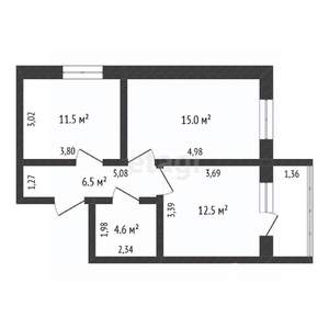 2-к квартира, вторичка, 52м2, 8/12 этаж