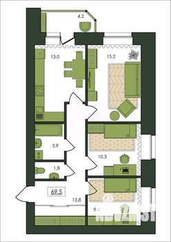 3-к квартира, строящийся дом, 70м2, 6/9 этаж