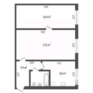 2-к квартира, вторичка, 46м2, 1/5 этаж