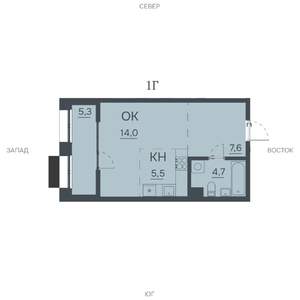 1-к квартира, строящийся дом, 37м2, 2/12 этаж