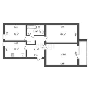 3-к квартира, вторичка, 58м2, 4/5 этаж