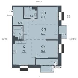 3-к квартира, строящийся дом, 93м2, 3/12 этаж