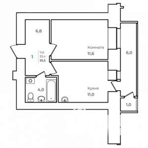 1-к квартира, строящийся дом, 36м2, 5/14 этаж