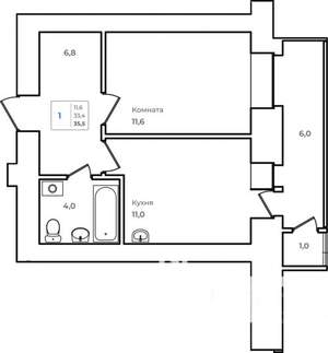 1-к квартира, строящийся дом, 36м2, 2/14 этаж