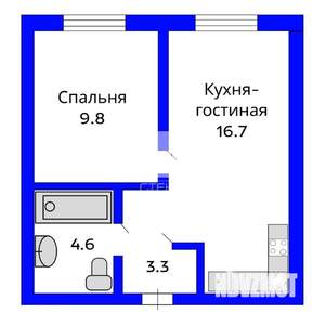 1-к квартира, вторичка, 34м2, 8/16 этаж
