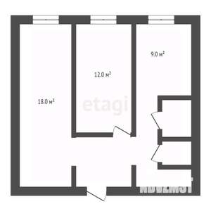 2-к квартира, вторичка, 53м2, 1/5 этаж