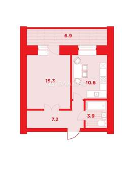 1-к квартира, вторичка, 43м2, 6/9 этаж