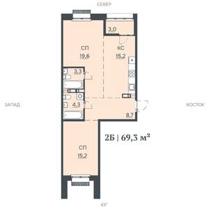 2-к квартира, строящийся дом, 69м2, 3/12 этаж