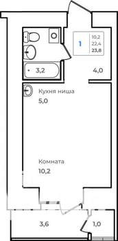 1-к квартира, строящийся дом, 24м2, 2/14 этаж