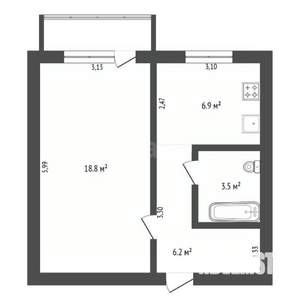 1-к квартира, вторичка, 36м2, 2/5 этаж