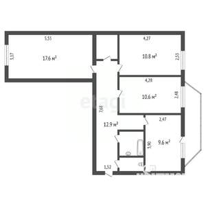 3-к квартира, вторичка, 69м2, 4/9 этаж