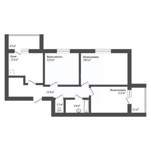 2-к квартира, вторичка, 65м2, 6/14 этаж