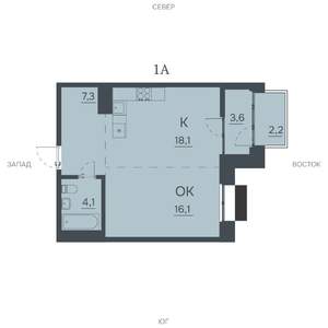 1-к квартира, строящийся дом, 51м2, 12/12 этаж