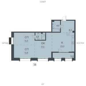 3-к квартира, строящийся дом, 91м2, 2/12 этаж