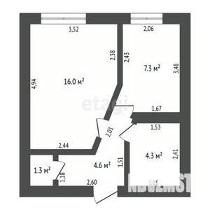 1-к квартира, вторичка, 34м2, 3/4 этаж