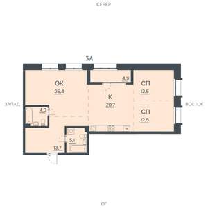 3-к квартира, строящийся дом, 99м2, 2/12 этаж
