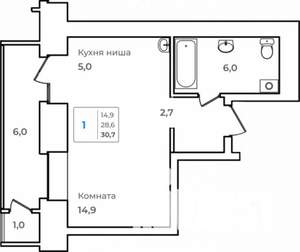 1-к квартира, строящийся дом, 31м2, 4/14 этаж
