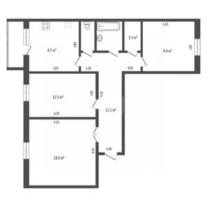 3-к квартира, вторичка, 66м2, 6/10 этаж