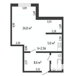 1-к квартира, вторичка, 45м2, 6/6 этаж