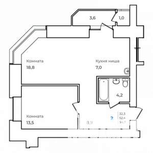 2-к квартира, строящийся дом, 55м2, 2/14 этаж