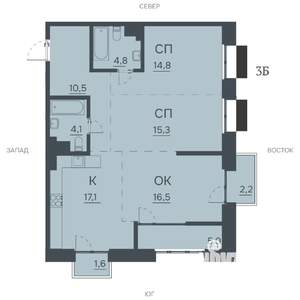 3-к квартира, строящийся дом, 92м2, 6/12 этаж