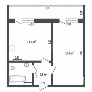 1-к квартира, вторичка, 43м2, 3/5 этаж