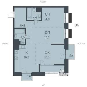 3-к квартира, строящийся дом, 92м2, 10/12 этаж